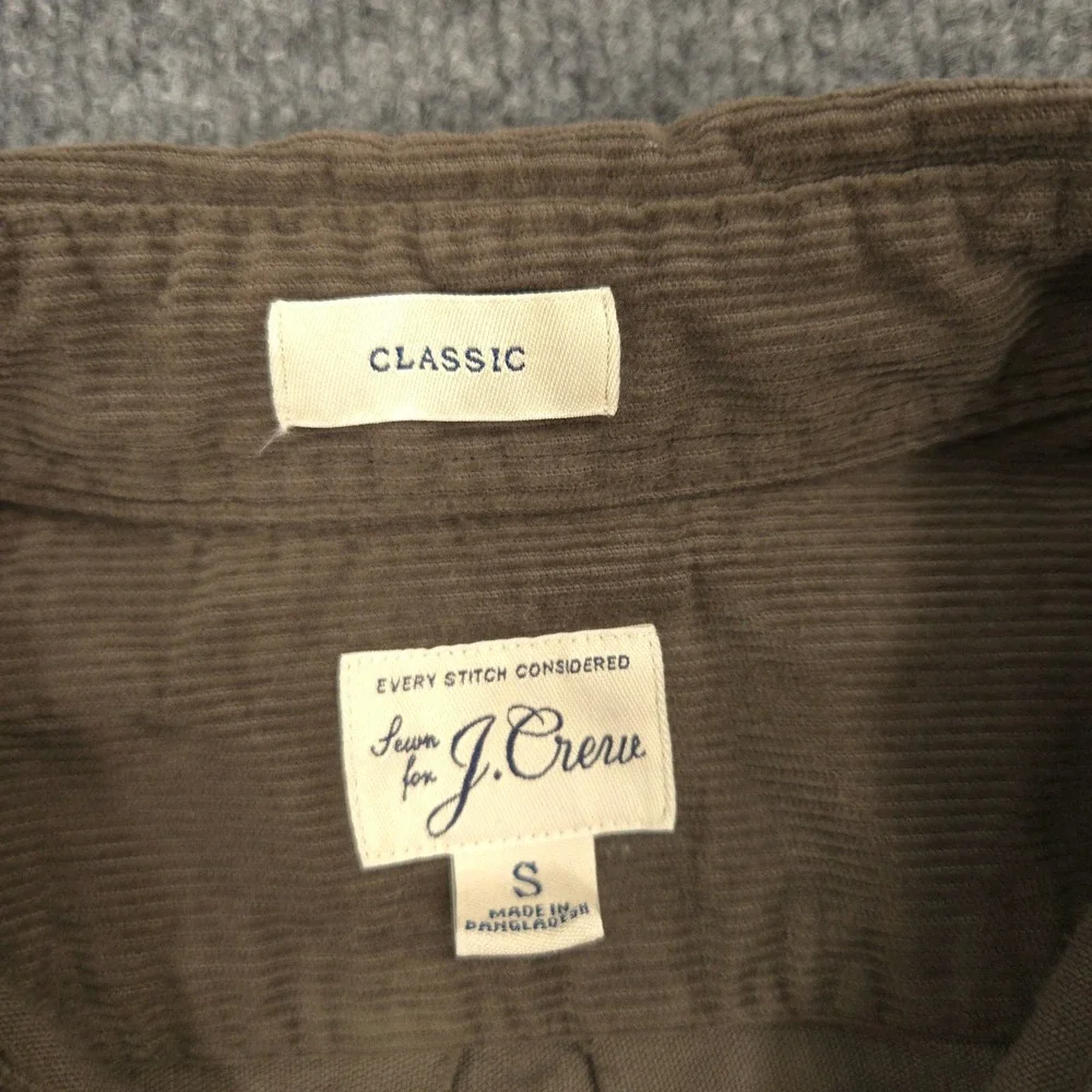 J Crew Corduroy Work Shirt‎ Mens Small Fatigue Brown Garment Dyed Classic Fit